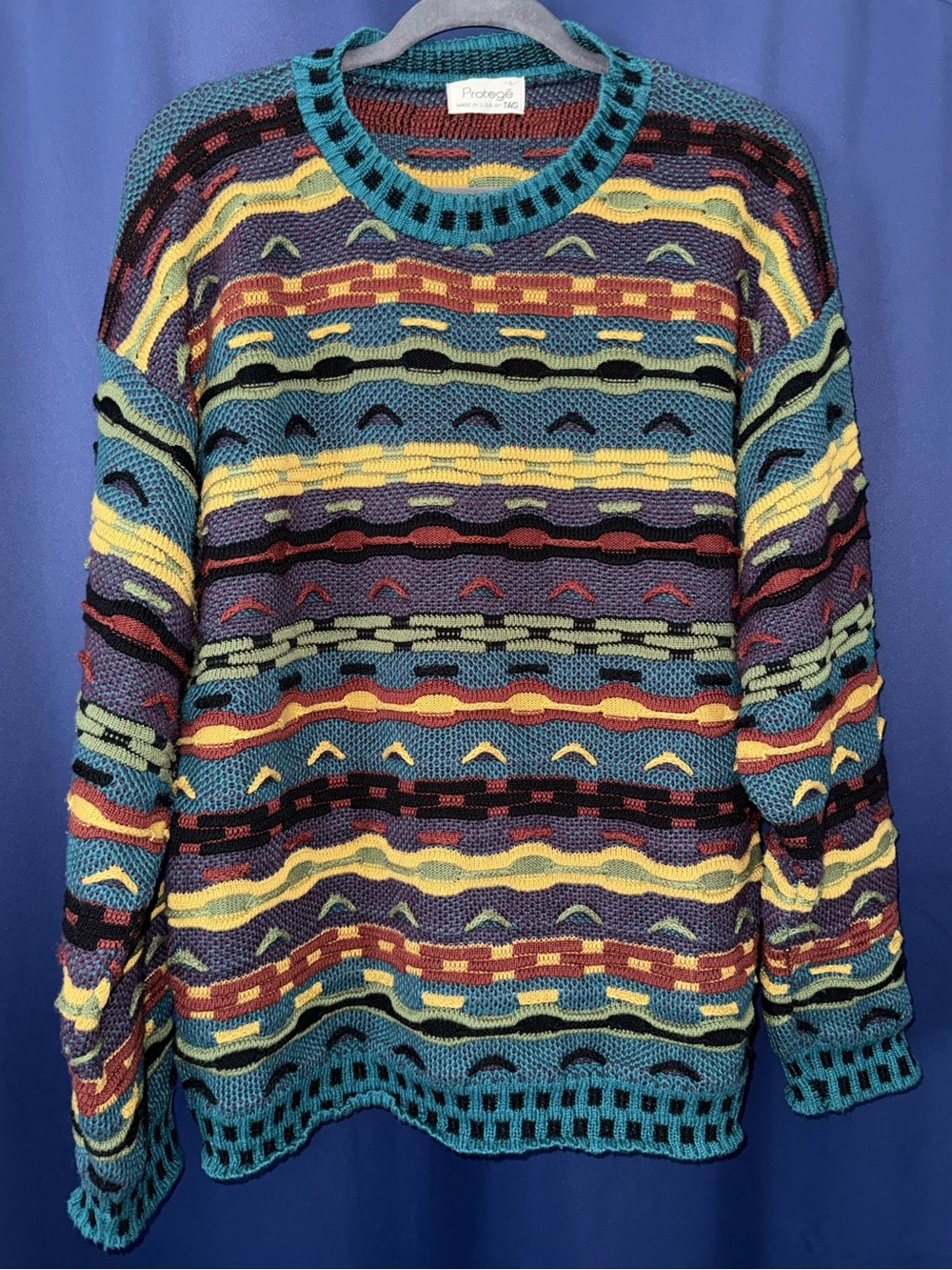 Vintage 90s Protégé 3D Textured Knit Sweater Made in USA L
